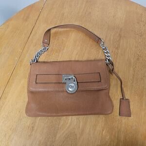 Michael Kors Lock & Key Tan Brown Leather Small Shoulder Bag Quiet Luxury Purse